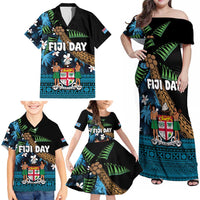 Fiji Day Family Matching Off Shoulder Maxi Dress and Hawaiian Shirt Palm Tree With Plumeria Tapa Tribal Pattern LT03 - Polynesian Pride