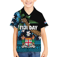 Fiji Day Family Matching Off Shoulder Maxi Dress and Hawaiian Shirt Palm Tree With Plumeria Tapa Tribal Pattern LT03 Son's Shirt Blue - Polynesian Pride