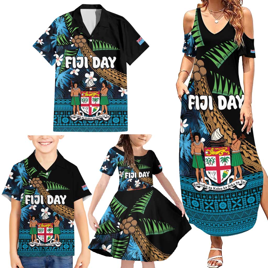 Fiji Day Family Matching Summer Maxi Dress and Hawaiian Shirt Palm Tree With Plumeria Tapa Tribal Pattern LT03 - Polynesian Pride