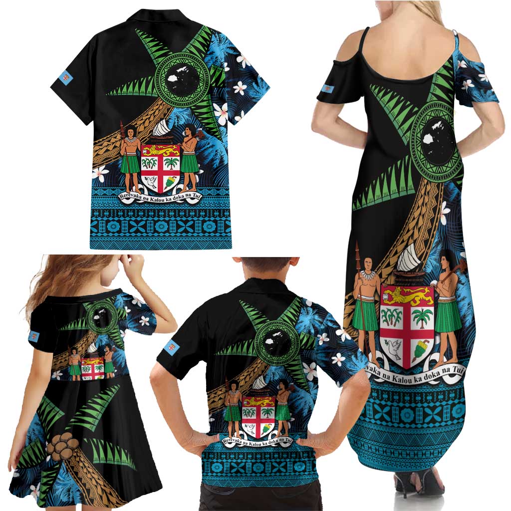 Fiji Day Family Matching Summer Maxi Dress and Hawaiian Shirt Palm Tree With Plumeria Tapa Tribal Pattern LT03 - Polynesian Pride