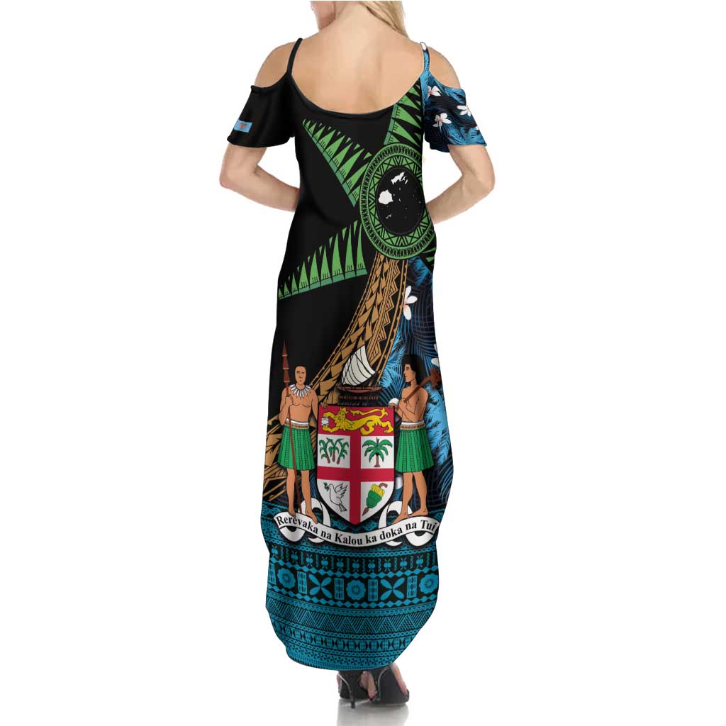 Fiji Day Family Matching Summer Maxi Dress and Hawaiian Shirt Palm Tree With Plumeria Tapa Tribal Pattern LT03 - Polynesian Pride