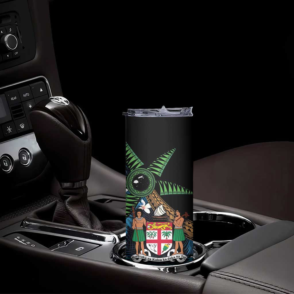 Fiji Day Skinny Tumbler Palm Tree With Plumeria Tapa Tribal Pattern
