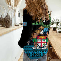 Fiji Day Women Casual Shirt Palm Tree With Plumeria Tapa Tribal Pattern LT03 - Polynesian Pride