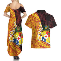 Tonga Culture Couples Matching Summer Maxi Dress and Hawaiian Shirt Ngatu Pattern with Plumeria and Hibiscus LT03 - Polynesian Pride