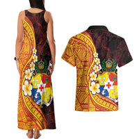 Tonga Culture Couples Matching Tank Maxi Dress and Hawaiian Shirt Ngatu Pattern with Plumeria and Hibiscus LT03 - Polynesian Pride