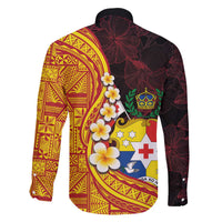 Tonga Culture Family Matching Off The Shoulder Long Sleeve Dress and Hawaiian Shirt Ngatu Pattern with Plumeria and Hibiscus LT03 - Polynesian Pride