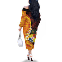 Tonga Culture Family Matching Off The Shoulder Long Sleeve Dress and Hawaiian Shirt Ngatu Pattern with Plumeria and Hibiscus LT03 - Polynesian Pride
