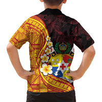 Tonga Culture Family Matching Off Shoulder Short Dress and Hawaiian Shirt Ngatu Pattern with Plumeria and Hibiscus LT03 - Polynesian Pride