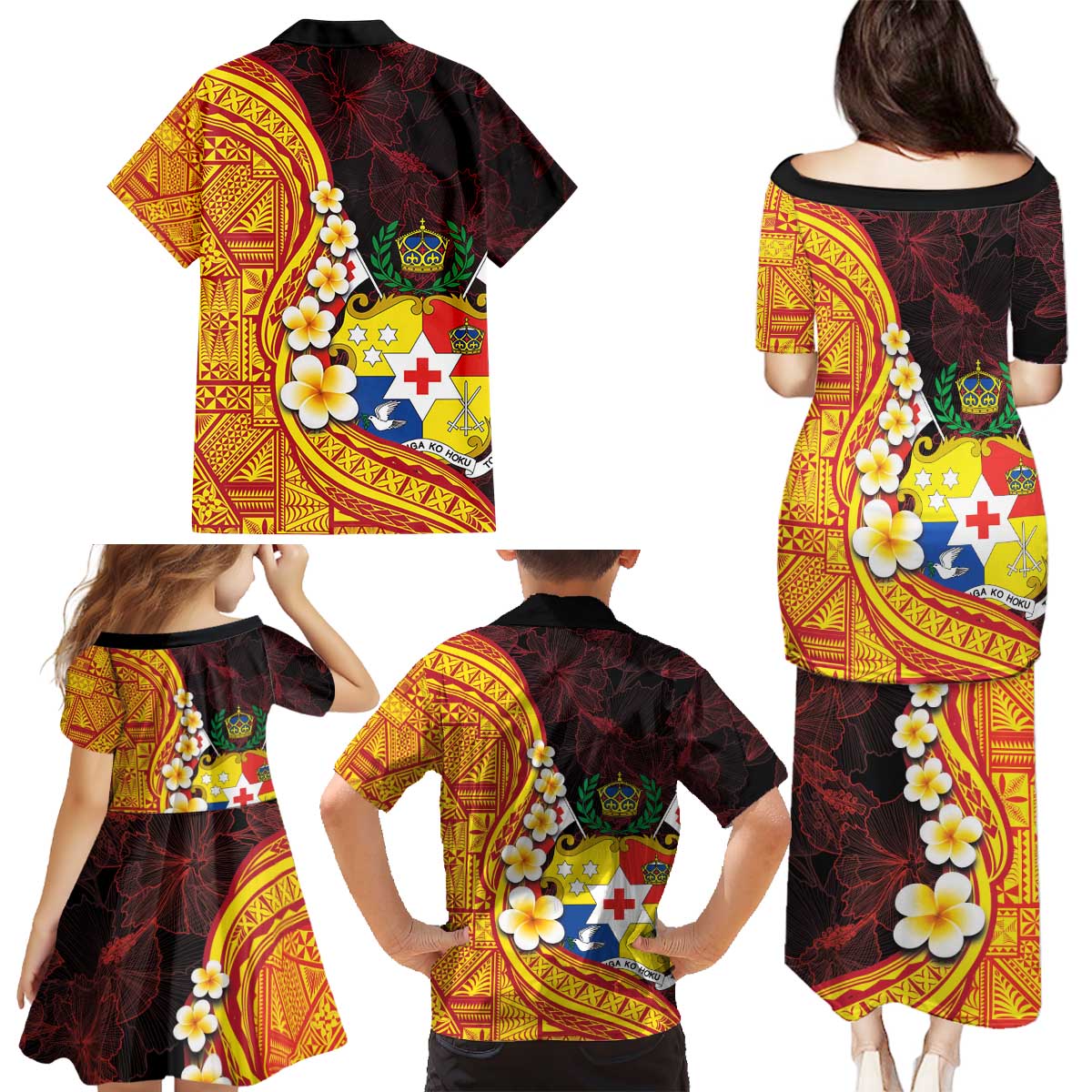 Tonga Culture Family Matching Puletasi and Hawaiian Shirt Ngatu Pattern with Plumeria and Hibiscus LT03 - Polynesian Pride