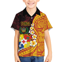 Tonga Culture Family Matching Puletasi and Hawaiian Shirt Ngatu Pattern with Plumeria and Hibiscus LT03 Son's Shirt Black - Polynesian Pride