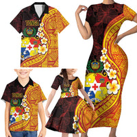 Tonga Culture Family Matching Short Sleeve Bodycon Dress and Hawaiian Shirt Ngatu Pattern with Plumeria and Hibiscus LT03 - Polynesian Pride