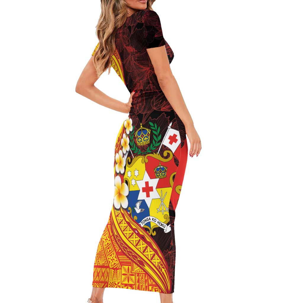 Tonga Culture Family Matching Short Sleeve Bodycon Dress and Hawaiian Shirt Ngatu Pattern with Plumeria and Hibiscus LT03 - Polynesian Pride