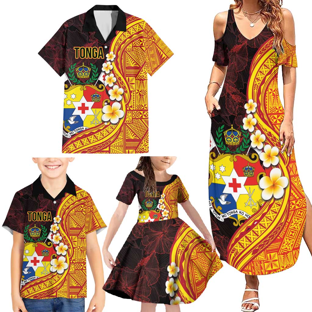 Tonga Culture Family Matching Summer Maxi Dress and Hawaiian Shirt Ngatu Pattern with Plumeria and Hibiscus LT03 - Polynesian Pride