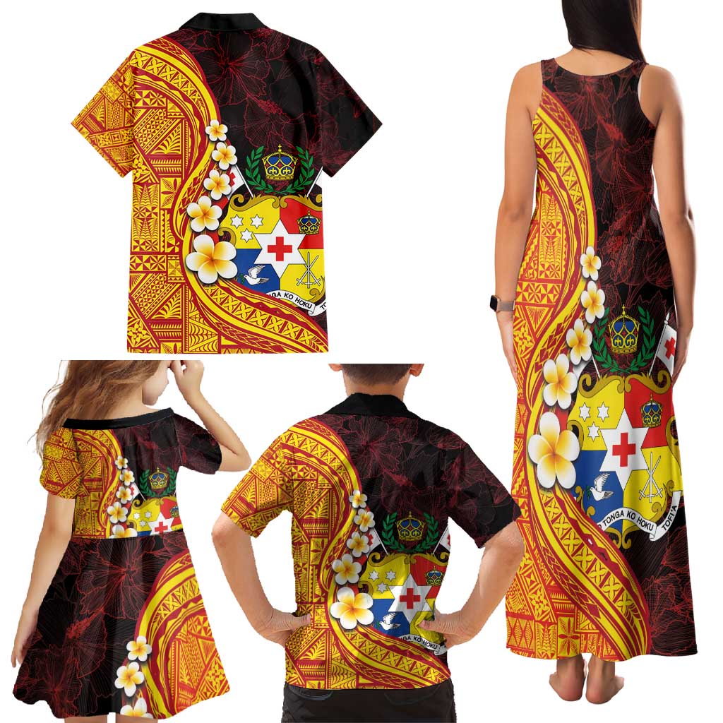 Tonga Culture Family Matching Tank Maxi Dress and Hawaiian Shirt Ngatu Pattern with Plumeria and Hibiscus LT03 - Polynesian Pride