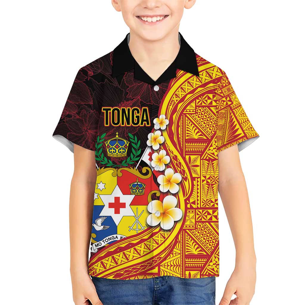 Tonga Culture Hawaiian Shirt Ngatu Pattern with Plumeria and Hibiscus