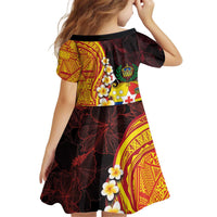 Tonga Culture Kid Short Sleeve Dress Ngatu Pattern with Plumeria and Hibiscus LT03 - Polynesian Pride