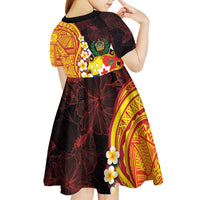 Tonga Culture Kid Short Sleeve Dress Ngatu Pattern with Plumeria and Hibiscus LT03 - Polynesian Pride