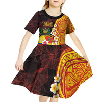 Tonga Culture Kid Short Sleeve Dress Ngatu Pattern with Plumeria and Hibiscus LT03 - Polynesian Pride