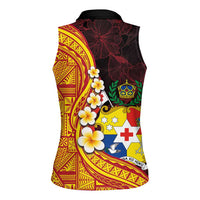 Tonga Culture Women Sleeveless Polo Shirt Ngatu Pattern with Plumeria and Hibiscus LT03 - Polynesian Pride