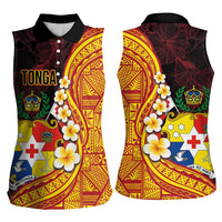 Tonga Culture Women Sleeveless Polo Shirt Ngatu Pattern with Plumeria and Hibiscus LT03 - Polynesian Pride