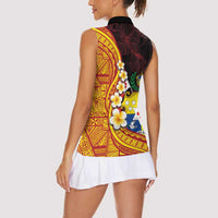 Tonga Culture Women Sleeveless Polo Shirt Ngatu Pattern with Plumeria and Hibiscus LT03 - Polynesian Pride