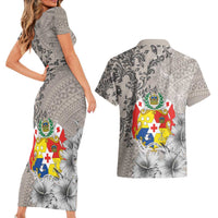 Tonga Culture Couples Matching Short Sleeve Bodycon Dress and Hawaiian Shirt Ngatu Pattern and Blooming Hibiscus LT03 - Polynesian Pride