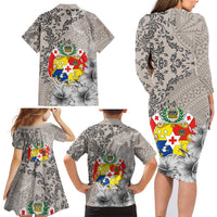 Tonga Culture Family Matching Long Sleeve Bodycon Dress and Hawaiian Shirt Ngatu Pattern and Blooming Hibiscus LT03 - Polynesian Pride