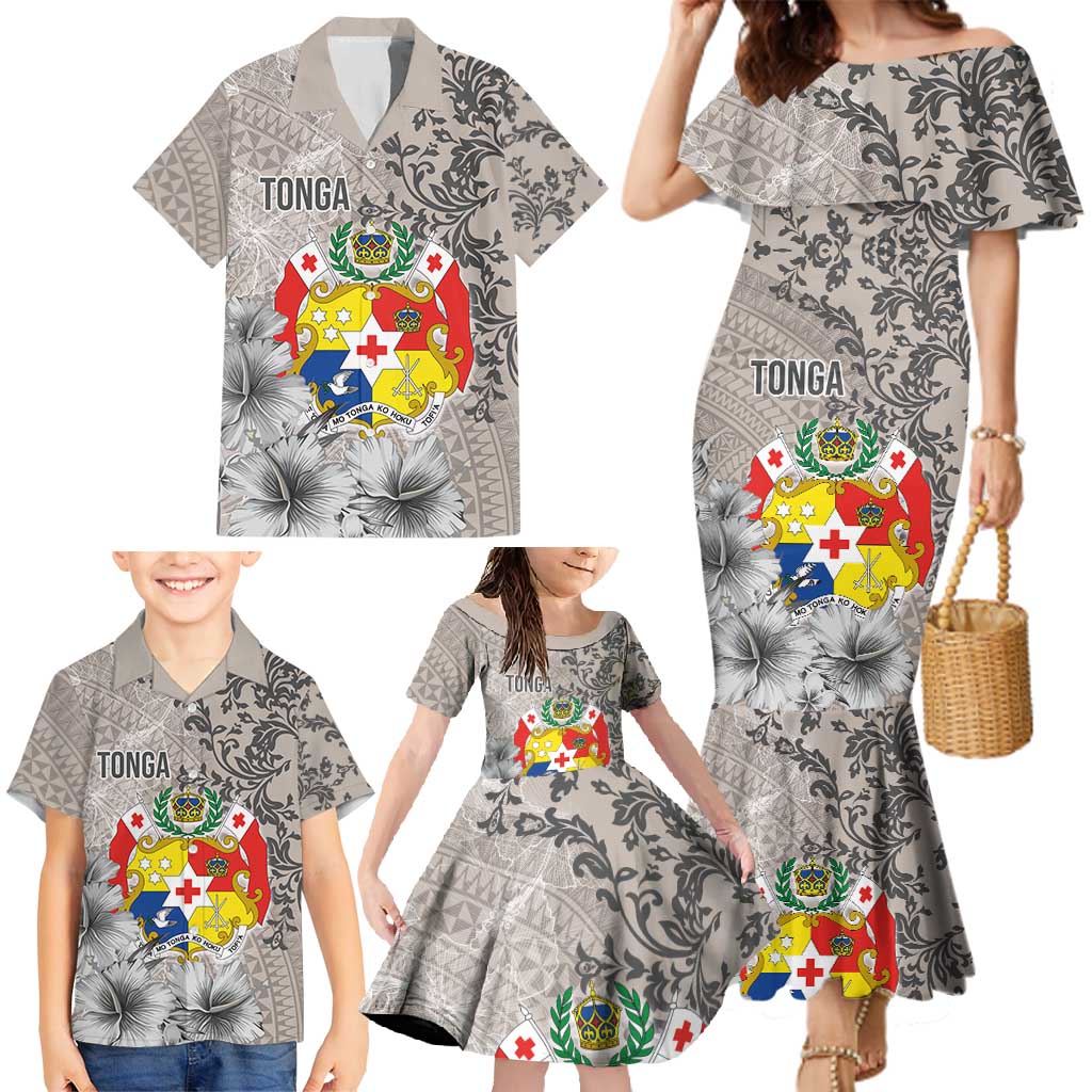 Tonga Culture Family Matching Mermaid Dress and Hawaiian Shirt Ngatu Pattern and Blooming Hibiscus LT03 - Polynesian Pride