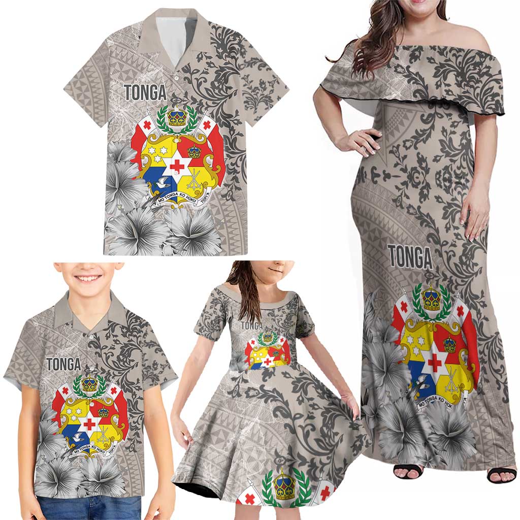 Tonga Culture Family Matching Off Shoulder Maxi Dress and Hawaiian Shirt Ngatu Pattern and Blooming Hibiscus LT03 - Polynesian Pride