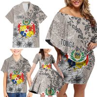 Tonga Culture Family Matching Off Shoulder Short Dress and Hawaiian Shirt Ngatu Pattern and Blooming Hibiscus LT03 - Polynesian Pride