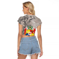 Tonga Culture Raglan Cropped T Shirt Ngatu Pattern and Blooming Hibiscus LT03 - Polynesian Pride