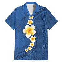 Polynesian Hibiscus and Plumeria with Tapa Pattern Family Matching Mermaid Dress and Hawaiian Shirt Blue Color LT03 Dad's Shirt - Short Sleeve Blue - Polynesian Pride