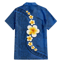 Polynesian Hibiscus and Plumeria with Tapa Pattern Family Matching Off Shoulder Short Dress and Hawaiian Shirt Blue Color LT03 - Polynesian Pride
