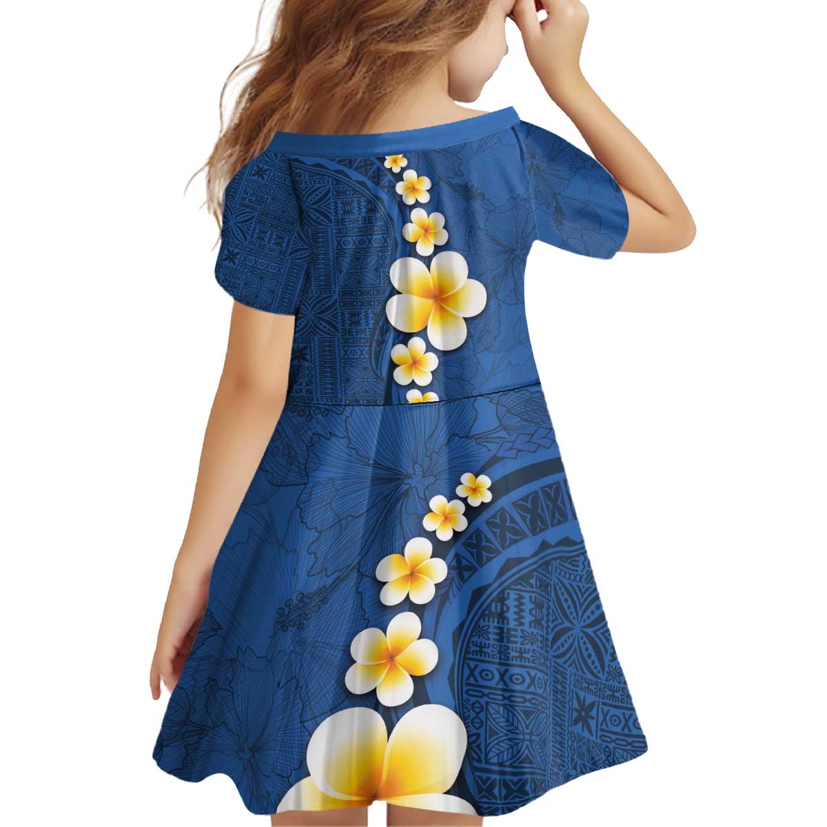 Polynesian Hibiscus and Plumeria with Tapa Pattern Family Matching Puletasi and Hawaiian Shirt Blue Color LT03 - Polynesian Pride