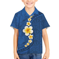 Polynesian Hibiscus and Plumeria with Tapa Pattern Family Matching Puletasi and Hawaiian Shirt Blue Color LT03 Son's Shirt Blue - Polynesian Pride