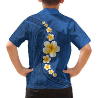 Polynesian Hibiscus and Plumeria with Tapa Pattern Family Matching Summer Maxi Dress and Hawaiian Shirt Blue Color LT03 - Polynesian Pride
