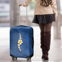 Polynesian Hibiscus and Plumeria with Tapa Pattern Luggage Cover Blue Color