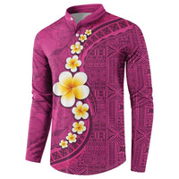 Polynesian Hibiscus and Plumeria with Tapa Pattern Button Sweatshirt Pink Color