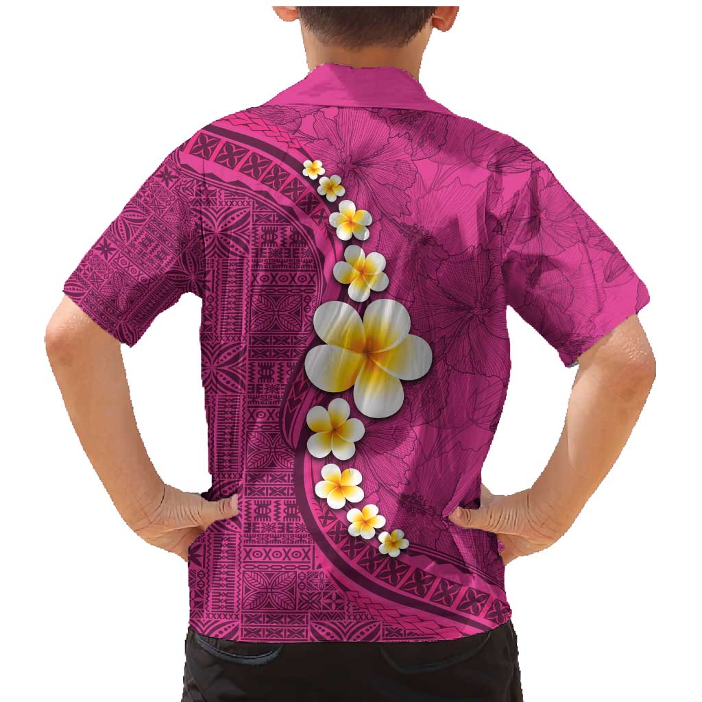 Polynesian Hibiscus and Plumeria with Tapa Pattern Family Matching Mermaid Dress and Hawaiian Shirt Pink Color LT03 - Polynesian Pride