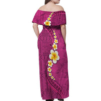 Polynesian Hibiscus and Plumeria with Tapa Pattern Family Matching Off Shoulder Maxi Dress and Hawaiian Shirt Pink Color LT03 - Polynesian Pride