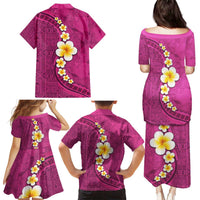 Polynesian Hibiscus and Plumeria with Tapa Pattern Family Matching Puletasi and Hawaiian Shirt Pink Color LT03 - Polynesian Pride