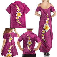 Polynesian Hibiscus and Plumeria with Tapa Pattern Family Matching Summer Maxi Dress and Hawaiian Shirt Pink Color LT03 - Polynesian Pride