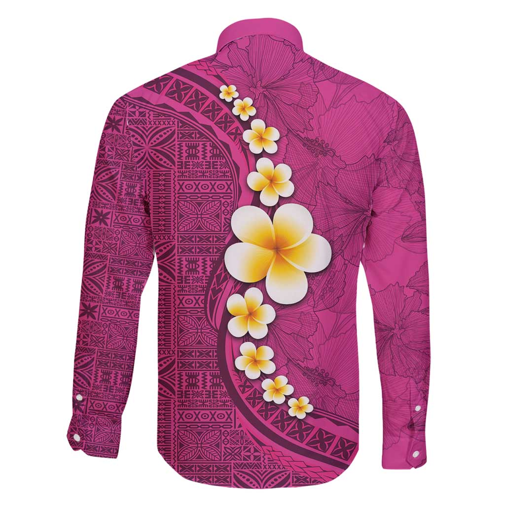 Polynesian Hibiscus and Plumeria with Tapa Pattern Family Matching Summer Maxi Dress and Hawaiian Shirt Pink Color LT03 - Polynesian Pride