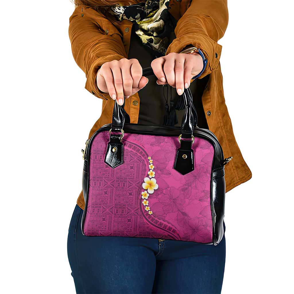 Polynesian Hibiscus and Plumeria with Tapa Pattern Shoulder Handbag Pink Color LT03 One Size Pink - Polynesian Pride