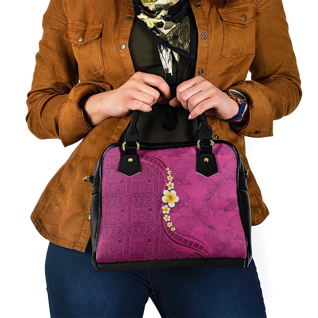 Polynesian Hibiscus and Plumeria with Tapa Pattern Shoulder Handbag Pink Color LT03 - Polynesian Pride
