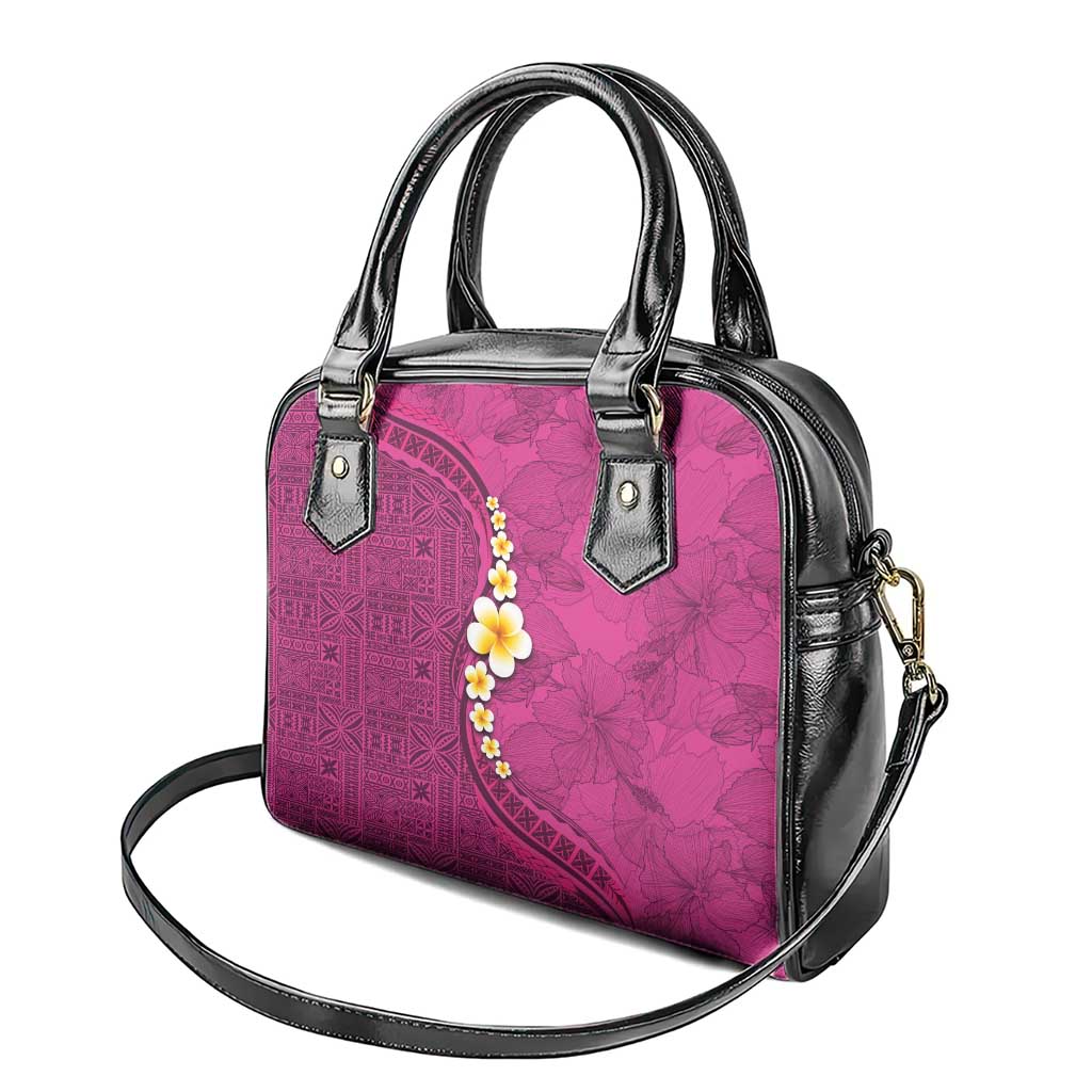 Polynesian Hibiscus and Plumeria with Tapa Pattern Shoulder Handbag Pink Color LT03 - Polynesian Pride