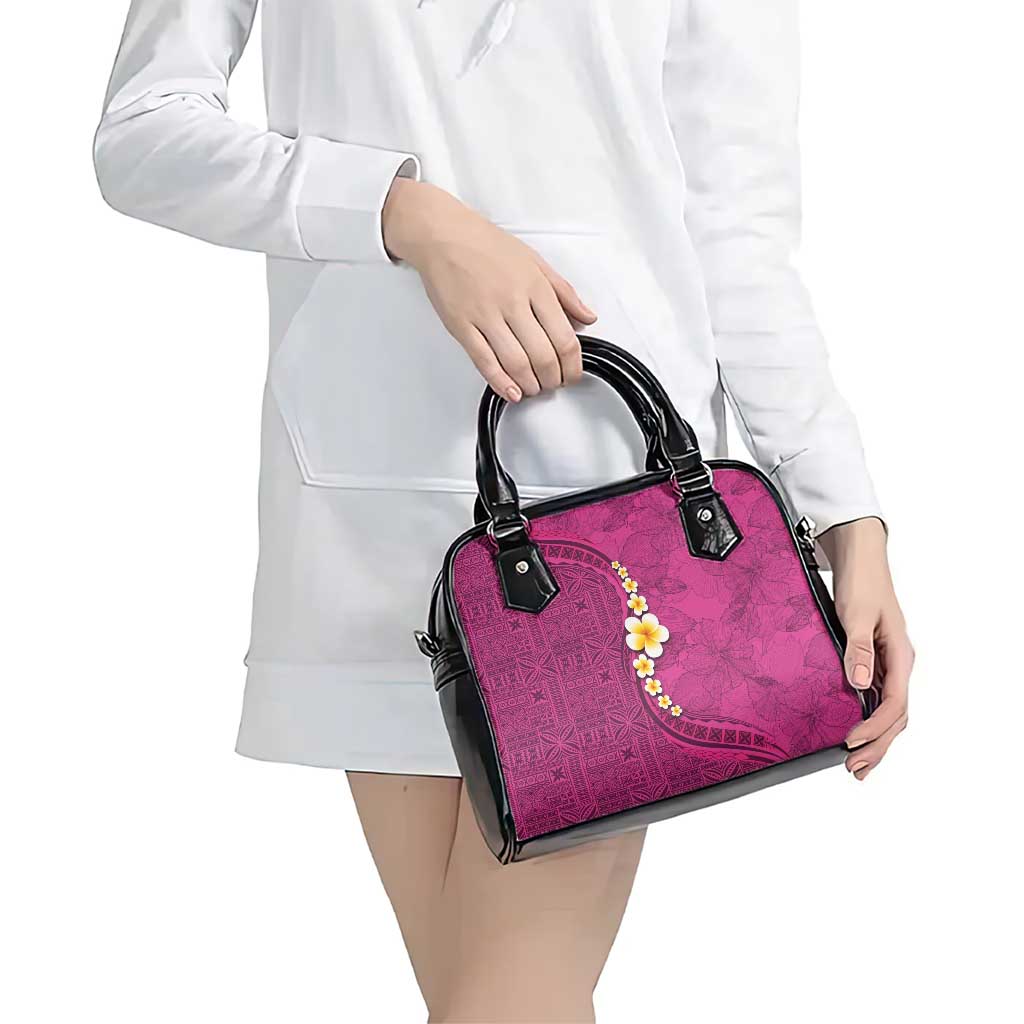 Polynesian Hibiscus and Plumeria with Tapa Pattern Shoulder Handbag Pink Color LT03 - Polynesian Pride