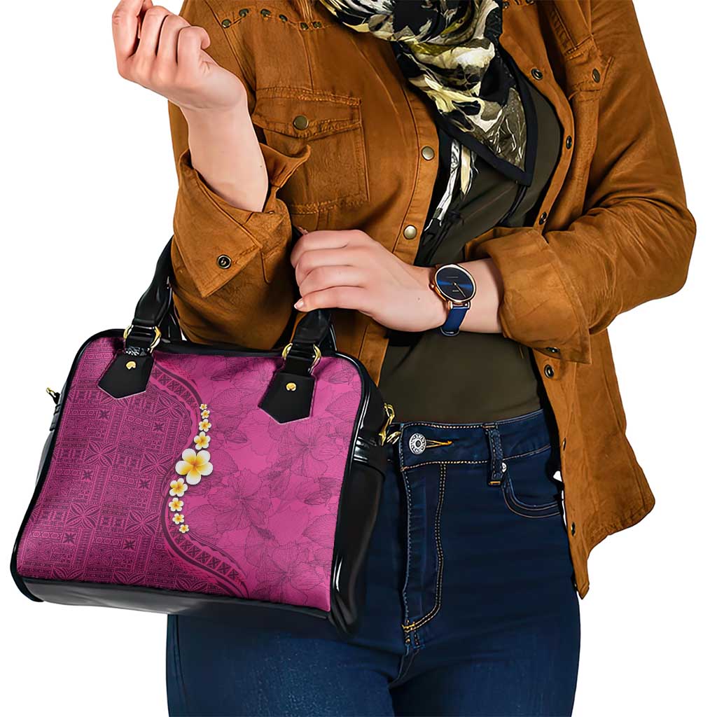 Polynesian Hibiscus and Plumeria with Tapa Pattern Shoulder Handbag Pink Color LT03 - Polynesian Pride