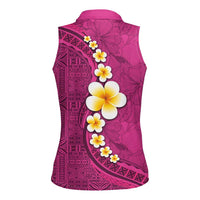 Polynesian Hibiscus and Plumeria with Tapa Pattern Women Sleeveless Polo Shirt Pink Color LT03 - Polynesian Pride