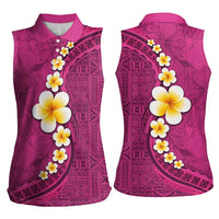 Polynesian Hibiscus and Plumeria with Tapa Pattern Women Sleeveless Polo Shirt Pink Color LT03 - Polynesian Pride